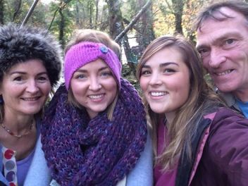 Wearing my first ever knitted item, out on a winter walk with the family